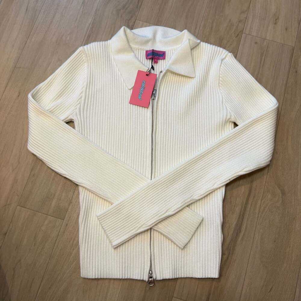 NWT Edikted Cora Knitted Zip Up Cardigan Cream